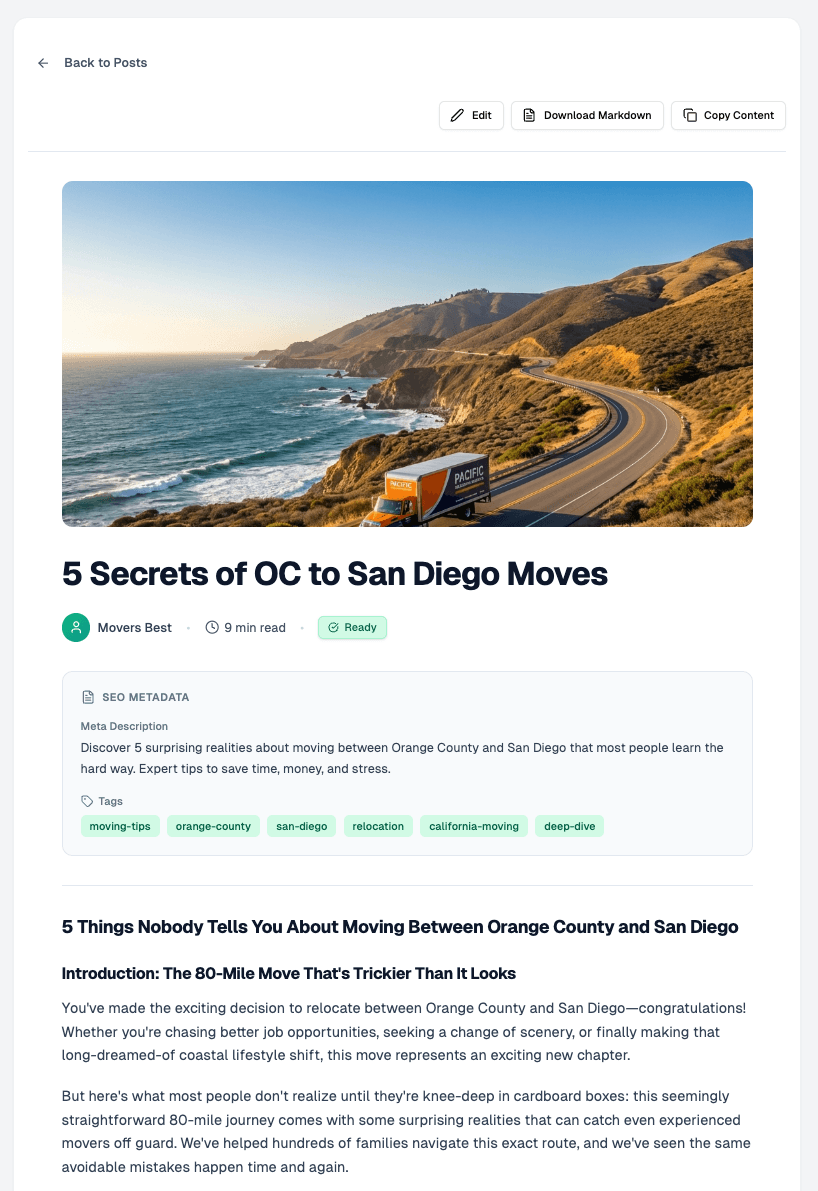 Auto-generated blog article with SEO metadata